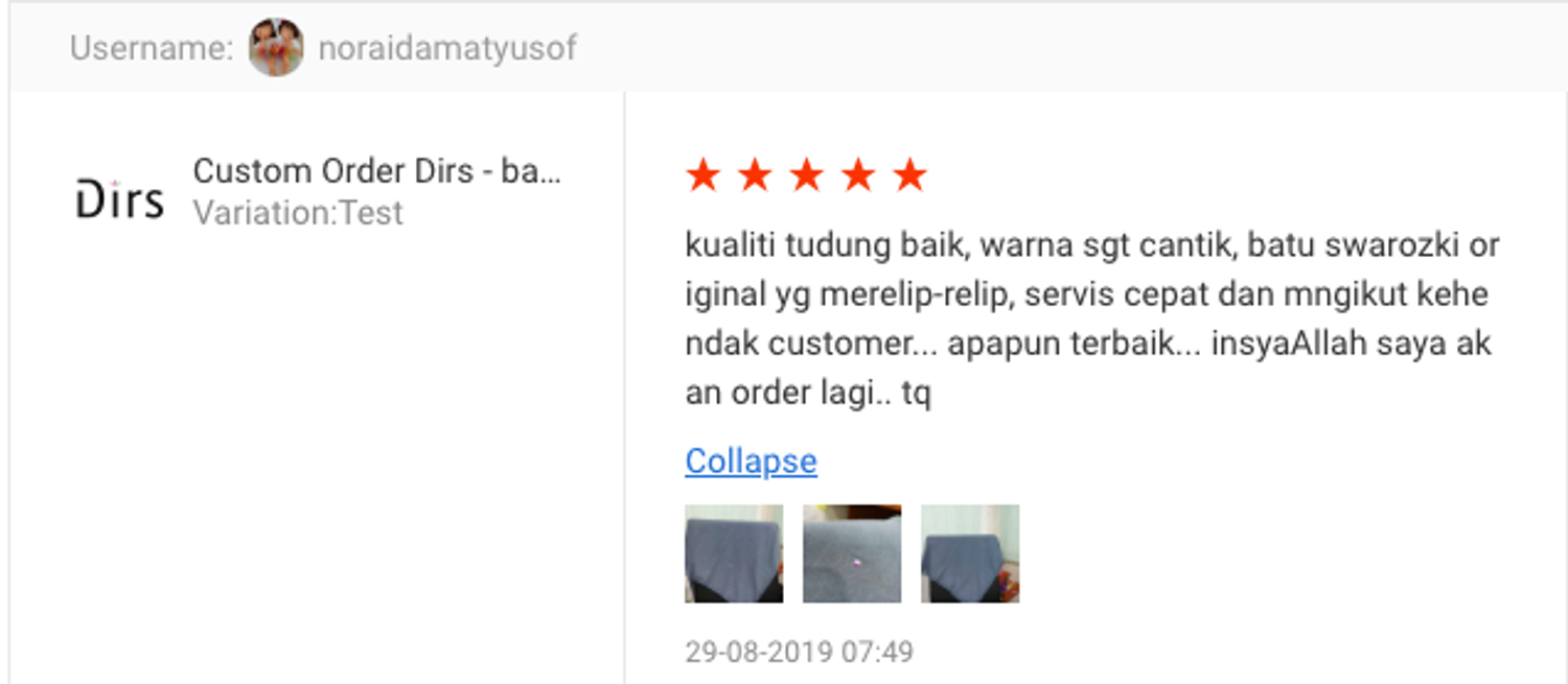 Dirs - Hijabers' Shopping Paradise - Customer testimonial